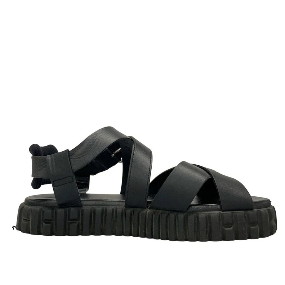 HERMES Everest - Black Leather Women's Sandals 800-073025 - Picture 4 of 14